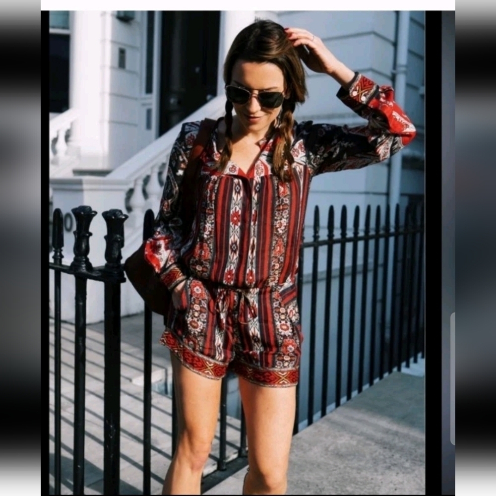 Isabel Marant Étoile Taylor Paisley Long Sleeve Short Boho Chic Short Romper 2